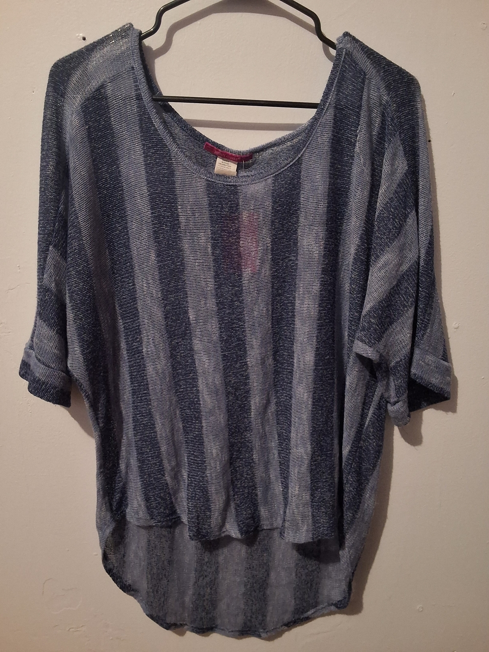 Striped Blue Short-Sleeve Lightweight Knit Top